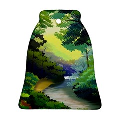 Landscape Illustration Nature Forest River Water Bell Ornament (two Sides)