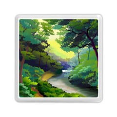 Landscape Illustration Nature Forest River Water Memory Card Reader (square)
