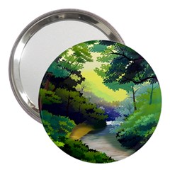 Landscape Illustration Nature Forest River Water 3  Handbag Mirrors
