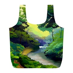 Landscape Illustration Nature Forest River Water Full Print Recycle Bag (l)