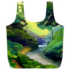 Landscape Illustration Nature Forest River Water Full Print Recycle Bag (xl) by Mog4mog4