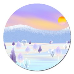 Vector Winter Landscape Sunset Evening Snow Magnet 5  (round) by Mog4mog4
