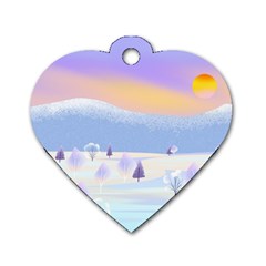 Vector Winter Landscape Sunset Evening Snow Dog Tag Heart (two Sides) by Mog4mog4