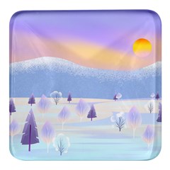 Vector Winter Landscape Sunset Evening Snow Square Glass Fridge Magnet (4 Pack) by Mog4mog4