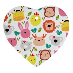 Cute Animals Cartoon Seamless Background Heart Ornament (two Sides) by Bakwanart