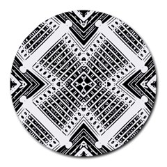 Black And White Modern Texture Seamless Print Fabric Pattern Round Mousepad by Bakwanart