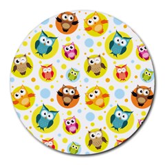 Owl Bird Cartoon Round Mousepad by Bakwanart