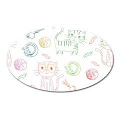Cats And Food Doodle Seamless Pattern Oval Magnet by Bakwanart