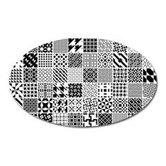 Black And White Geometric Patterns Oval Magnet by Bakwanart