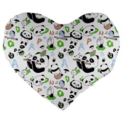 Giant Panda Bear Pattern Large 19  Premium Flano Heart Shape Cushions by Bakwanart