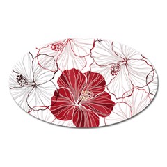Red Hibiscus Flowers Art Oval Magnet by Bakwanart