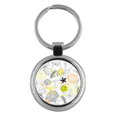 Doodle Flowers Hand Drawing Pattern Key Chain (round) by Bakwanart