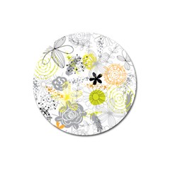 Doodle Flowers Hand Drawing Pattern Magnet 3  (round)