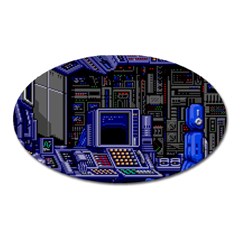 Blue Computer Monitor With Chair Game Digital Wallpaper, Digital Art Oval Magnet by Bakwanart