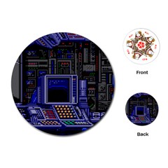 Blue Computer Monitor With Chair Game Digital Wallpaper, Digital Art Playing Cards Single Design (round) by Bakwanart