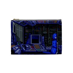 Blue Computer Monitor With Chair Game Digital Wallpaper, Digital Art Cosmetic Bag (medium) by Bakwanart