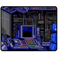 Blue Computer Monitor With Chair Game Digital Wallpaper, Digital Art Fleece Blanket (medium) by Bakwanart