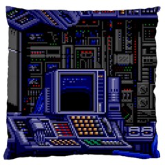 Blue Computer Monitor With Chair Game Digital Wallpaper, Digital Art Large Cushion Case (one Side) by Bakwanart