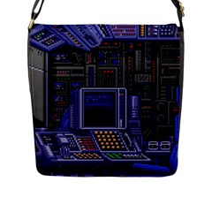 Blue Computer Monitor With Chair Game Digital Wallpaper, Digital Art Flap Closure Messenger Bag (l) by Bakwanart