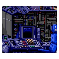 Blue Computer Monitor With Chair Game Digital Wallpaper, Digital Art Two Sides Premium Plush Fleece Blanket (small) by Bakwanart