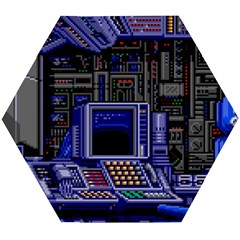 Blue Computer Monitor With Chair Game Digital Wallpaper, Digital Art Wooden Puzzle Hexagon by Bakwanart