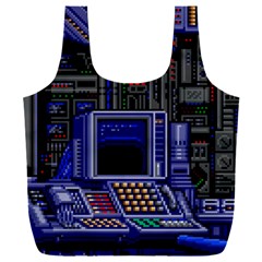 Blue Computer Monitor With Chair Game Digital Wallpaper, Digital Art Full Print Recycle Bag (xxl) by Bakwanart