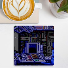 Blue Computer Monitor With Chair Game Digital Wallpaper, Digital Art Uv Print Square Tile Coaster  by Bakwanart