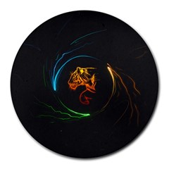 Orange Tiger Illustration Artwork Digital Art Round Mousepad by Bakwanart