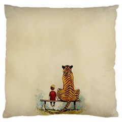 Tiger Sitting Beside Boy Painting Parody Cartoon Standard Premium Plush Fleece Cushion Case (two Sides) by Bakwanart