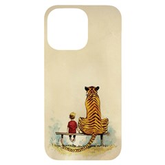 Tiger Sitting Beside Boy Painting Parody Cartoon Iphone 14 Pro Max Black Uv Print Case by Bakwanart