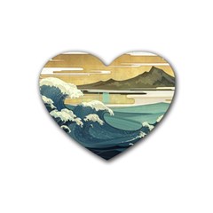 Sea Asia, Waves Japanese Art The Great Wave Off Kanagawa Rubber Heart Coaster (4 Pack) by Bakwanart