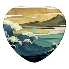 Sea Asia, Waves Japanese Art The Great Wave Off Kanagawa Heart Glass Fridge Magnet (4 Pack)