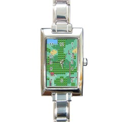 Green Retro Games Pattern Rectangle Italian Charm Watch by Bakwanart