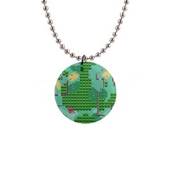 Green Retro Games Pattern 1  Button Necklace