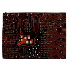 Red Computer Circuit Board Cosmetic Bag (xxl) by Bakwanart