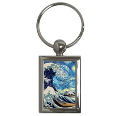 The Great Wave Of Kanagawa Painting Hokusai, Starry Night Vincent Van Gogh Key Chain (rectangle) by Bakwanart