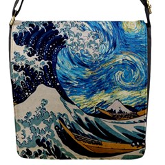 The Great Wave Of Kanagawa Painting Hokusai, Starry Night Vincent Van Gogh Flap Closure Messenger Bag (s) by Bakwanart