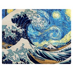 The Great Wave Of Kanagawa Painting Hokusai, Starry Night Vincent Van Gogh Two Sides Premium Plush Fleece Blanket (medium) by Bakwanart