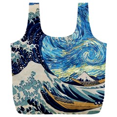 The Great Wave Of Kanagawa Painting Hokusai, Starry Night Vincent Van Gogh Full Print Recycle Bag (xxxl) by Bakwanart