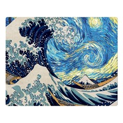 The Great Wave Of Kanagawa Painting Hokusai, Starry Night Vincent Van Gogh Premium Plush Fleece Blanket (large)