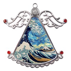 The Great Wave Of Kanagawa Painting Hokusai, Starry Night Vincent Van Gogh Metal Angel With Crystal Ornament by Bakwanart