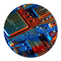 Gray Circuit Board Electronics Electronic Components Microprocessor Round Mousepad by Bakwanart