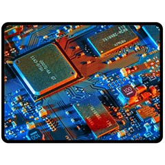 Gray Circuit Board Electronics Electronic Components Microprocessor Two Sides Fleece Blanket (large) by Bakwanart