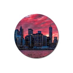 Skyline Sunset United States Reflection Usa,new York Manhattan Magnet 3  (round) by Bakwanart