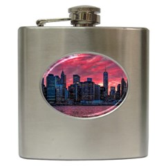 Skyline Sunset United States Reflection Usa,new York Manhattan Hip Flask (6 Oz) by Bakwanart