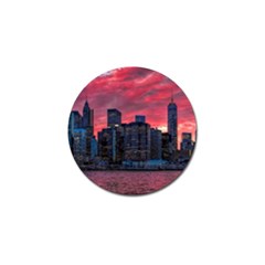 Skyline Sunset United States Reflection Usa,new York Manhattan Golf Ball Marker by Bakwanart