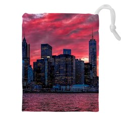 Skyline Sunset United States Reflection Usa,new York Manhattan Drawstring Pouch (5xl) by Bakwanart