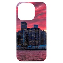 Skyline Sunset United States Reflection Usa,new York Manhattan Iphone 14 Pro Black Uv Print Case by Bakwanart