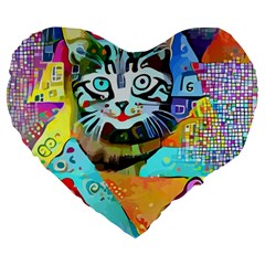 Kitten Cat Pet Animal Adorable Fluffy Cute Kitty Large 19  Premium Heart Shape Cushions by 99art