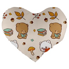 Bear Cartoon Background Pattern Seamless Animal Large 19  Premium Heart Shape Cushions by 99art